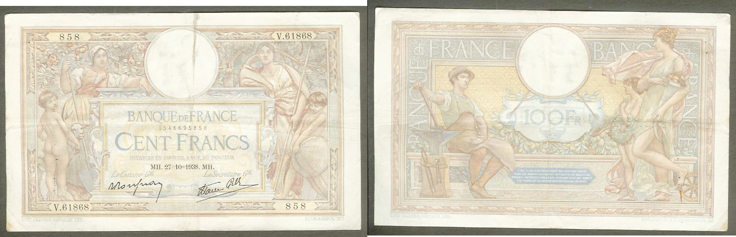 100 francs Merson 27.10.1938 VF+